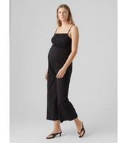 Mama.Licious Mamalicious Maternity Black Jersey Shirred Crop Wide Leg Jumpsuit